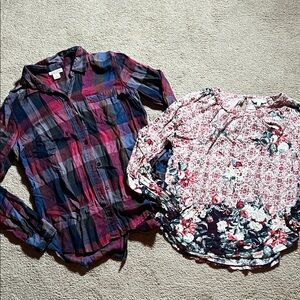 Lucky Brand Plaid and Floral Long Sleeve Shirts-size Small, EUC